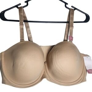 NWT Cacique 44C Strapless Bra Multi Way Lightly Lined Nude Beige
